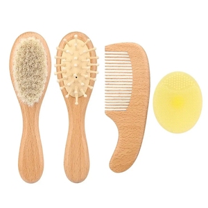 Vente en gros en usine Ensemble de brosses de bain en bois de hêtre doux Peigne à shampooing pour bébé Brosse à cheveux en <span class=keywords><strong>laine</strong></span> Paddle Élimination des pellicules Massage Soins des cheveux - Product Image 5