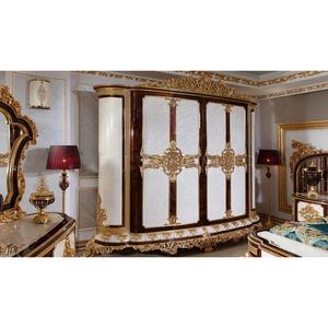 Juego de muebles de dormitorio clásicos personalizados, tapicería de tela antigua tallada, madera sólida, Familia Real, cama <span class=keywords><strong>King</strong></span> Size - Product Image 4