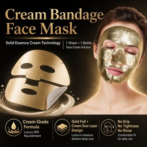 Maschera Viso Idratante a Doppio Strato <span class=keywords><strong>con</strong></span> Foglia d'Oro e <span class=keywords><strong>Argento</strong></span>, Maschera in Tessuto Personalizzata per la Cura della Pelle, OEM, Private Label, Ingrosso - Product Image 2