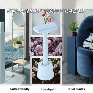 Rasoir de sécurité classique rose pour femme, éco-responsable, à double lame, 3 pièces, réutilisable, avec support, pour le corps - Product Image 2