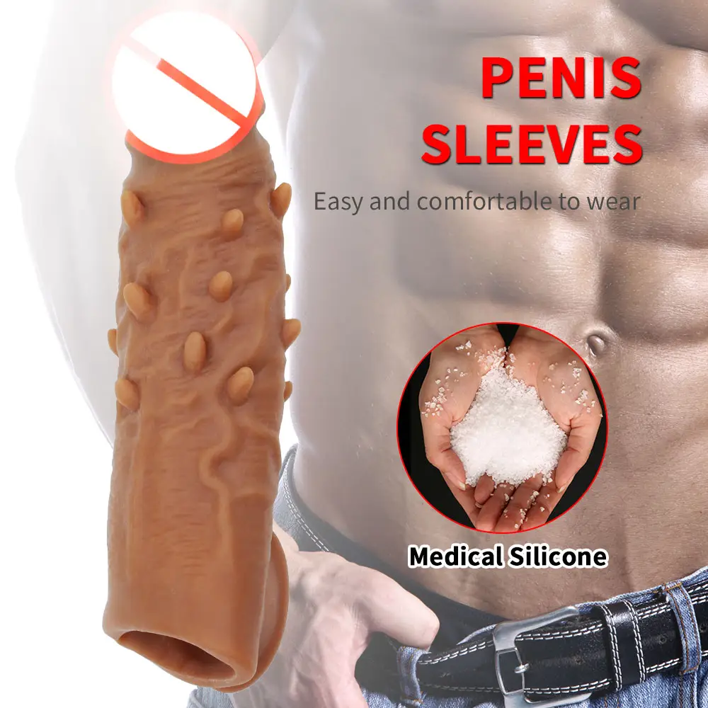 Großhandel Dick Sexspielzeug Wieder verwendbare Silikon G-Punkt Hahn Vergrößerung Kondome für Männer Penis Ärmel