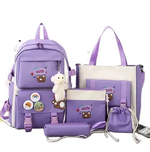 KOSTENLOSE MUSTER Multifunktion ale 5-teilige College-Tasche für Schüler Leichte süße Mädchen Rucksack Schult asche mit Lunch Bag Cartoon Bär