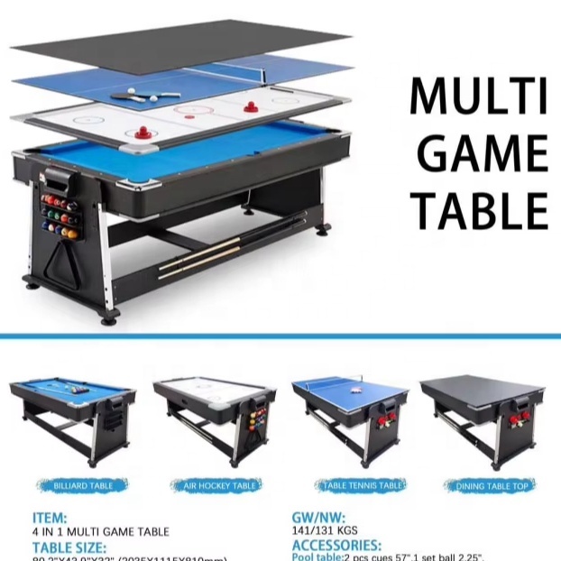 Factory Price 4 in 1 Multi Games Table for Billiard/Air Hockey/Ping-Pong/Dinner Table in the Indoor