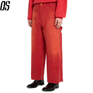<span class=keywords><strong>Pantaloni</strong></span> da Lavoro da Uomo in Tela di Cotone Stile Falegname con Doppia Ginocchiera, Orlo Effetto Whisker, Lavaggio Rosso, Vita con Coulisse, Resistenti - Product Image 1