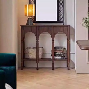 French Retro Style Console Table Solid Wood <b>Narrow</b> Entryway <b>Storage</b> Side Cabinet Living Room Hallway Furniture - Product Image 1