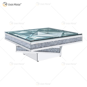 <span class=keywords><strong>Tavolino</strong></span> <span class=keywords><strong>da</strong></span> Caffè Moderno di Lusso con Piano <span class=keywords><strong>in</strong></span> <span class=keywords><strong>Vetro</strong></span> Argentato, Effetto Diamante Spezzato Scintillante, Arredamento Decorativo per Soggiorno - Product Image 3