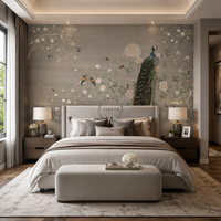 Papier peint mural auto-adhésif 3D imperméable en soie, motif floral de paon, style chinoiserie, pour salon, chambre à coucher, décoration murale de la maison