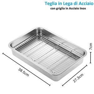 Grille de refroidissement rectangulaire pour four 38,5x27,5x7 cm en acier inoxydable avec support haut pour plats à rôtir - Product Image 2