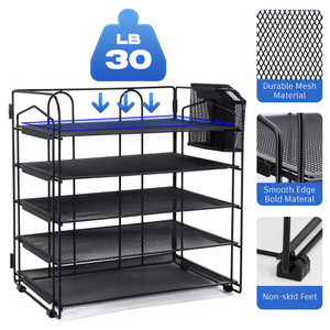 Organizador de escritorio de metal negro de 5 niveles con 6 carpetas de archivos de plástico de colores y portalápices 5to paquete adicional para uso en la oficina - Product Image 4
