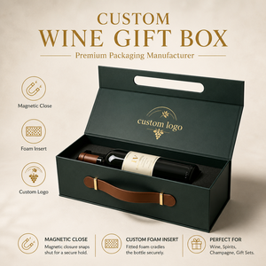 Boîte cadeau pour <span class=keywords><strong>vin</strong></span> Gotop Eco Friendly Forest Green avec fermeture magnétique, poignée en cuir et insert en mousse personnalisé, logo <span class=keywords><strong>GRAND</strong></span> <span class=keywords><strong>CRU</strong></span> - Product Image 1
