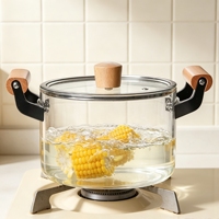 Casserole en verre multi-tailles transparente au design moderne, en verre borosilicate, compatible gaz/plaque à induction avec chauffage à flamme nue
