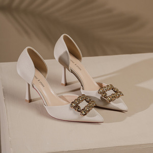 6693-6 Escarpins slingback à bout pointu, talon aiguille, décor strass, chaussures D'Orsay à talon haut, tendance mode femme - Product Image 1