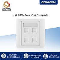 Placa frontal Keystone blanca de 4 entradas con ventana de etiquetado y persianas antipolvo de resorte para toma de datos de red RJ45/RJ11, terminación sin herramientas, RoHS