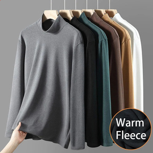 <strong>Turtleneck</strong> Thicken <strong>Tshirt</strong> Fleece Autumn Winter Men's T-shirts Tops Custom Undershirt Men Long Sleeve T Shirt - Product Image 6