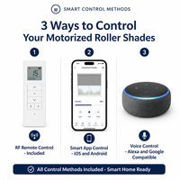 Stores à enroulement motorisés en polyester semi-transparent blanc crème avec télécommande RF, rail supérieur carré et rail inférieur en arc, sur mesure pour la maison