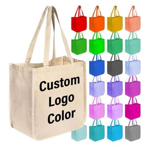 Large Capacity <b>Foldable</b> Recycle Canvas Tote Shopping Bag for Women Custom Logo Printed with Letter Pattern Style - Product Image 1