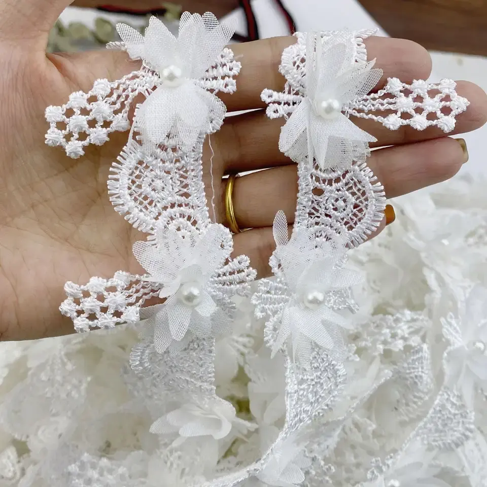 Preço Atacado 3D Poliéster Flores Lace guarnição Decoração Lace fitas Tecido para o vestido de casamento Dentelle De Mariage