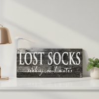 Impression sur toile rustique « Vintage Lost Socks Seeking Soul Mates », décoration murale pour salle de bain, 6 x 15 po, noir