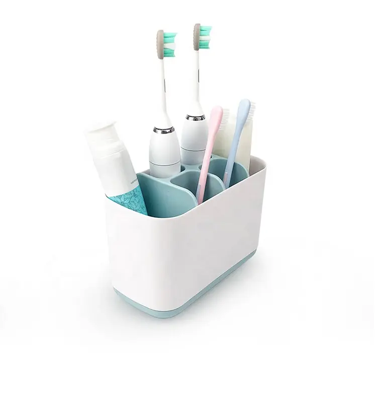 歯ブラシホルダーオーガナイザー用の多機能5スロット付き歯ブラシディスペンサー付きプラスチックバスルーム歯磨き粉ホルダースタンド