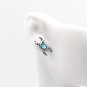 Pendientes yunnique con forma de luna, ópalo azul cielo, diseño geométrico, joyería de moda - Product Image 2