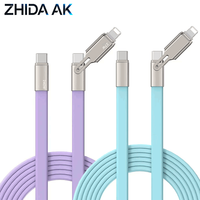 Kabel Data Pengisian Daya 2-in-1 Silikon Pipih 240W PD dari Pabrik, Ramah Kulit, Anti Kusut, Cetak Logo Kustom