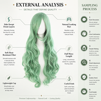 Peluca Larga Ondulada Verde Menta de Fábrica Directa, Resistente al Calor, de Pelo Sintético con Aspecto Natural, para Cosplay y Fiestas, Venta al por Mayor para Mujeres