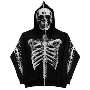 Gothic <b>Hoodie</b> <b>Men</b> <b>Black</b> Cotton Knitted Skeleton Hands Back Print Regular Fit Autumn Style Full Zipper <b>Men</b> Hoodies - Product Image 6