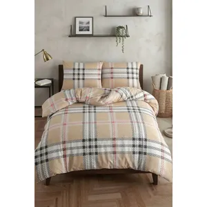 Parure de lit double en coton tissé uni Karden Flower Chester, housse de couette beige, drap plat, 2 taies d'oreiller, textile de maison respirant - Product Image 2