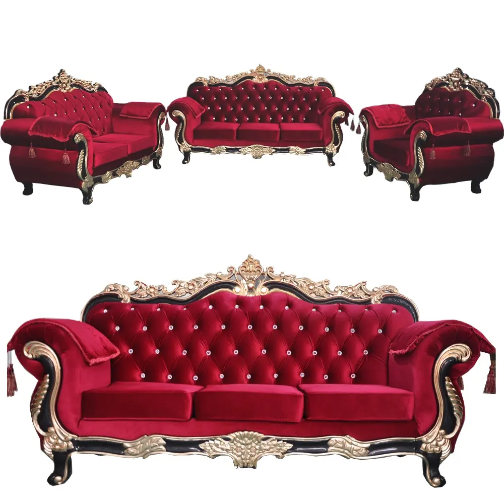 Sehr billige Farbe maßge schneiderte Luxus Vintage italienisch aussehende Samt Sofa Set Möbel für Wohnzimmer