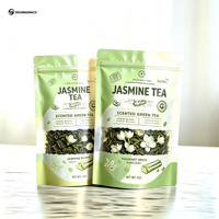 Sachet d'emballage refermable personnalisé pour feuilles de thé, surface mate, avec fermeture éclair, à fond plat, vente en gros