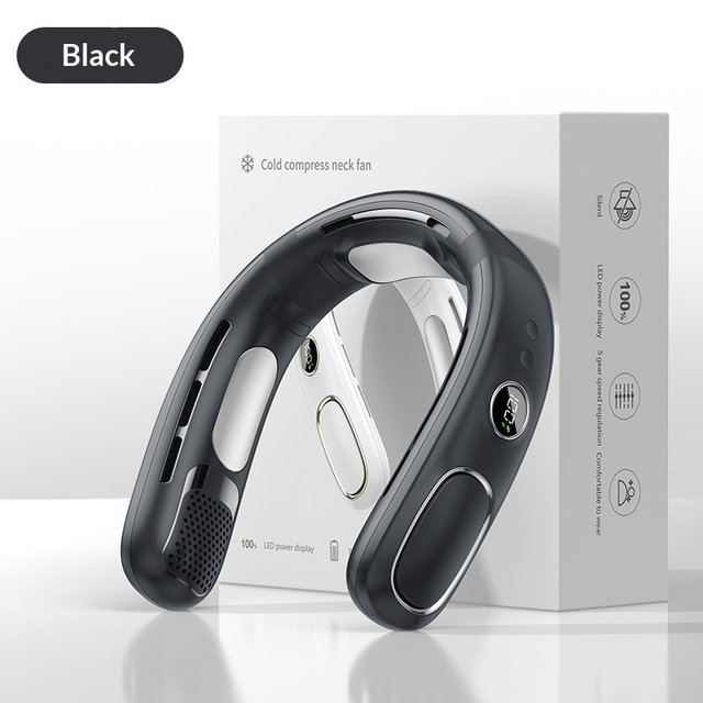 USB/Electric Powered Rechargeable Bladeless Ventilador Digital Display Neckband Fan Five Wind Speed Options for Household Use