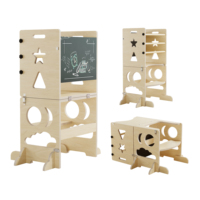 Torre de aprendizaje Montessori para niños, soporte de escalada para bebés con pizarra, taburete plegable de madera, taburete plegable para lavabo.