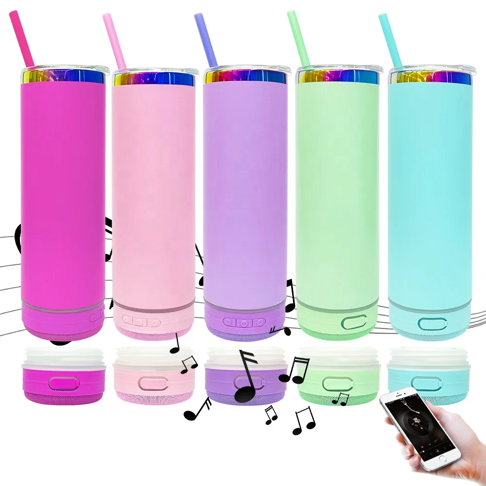 USA-Warenlager 20 Unzen farbiges Makronenpulver beschichtet mit Regenbogen und Plattierung darunter 20 Unzen gerader Lautsprecher intelligenter Musikplayer Tumbler