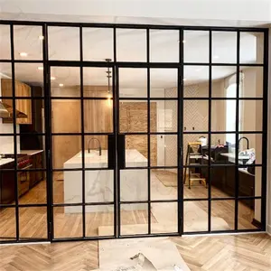 단철 프랑스어 창문 현대 외부 유리 창문 슬라이딩 금속 대형 유리 창문 문 모바일 홈 도어