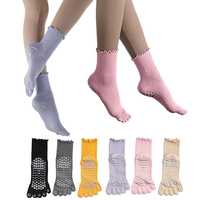 Calcetines de Pilates para Mujer con Agarre Antideslizante, Calcetines de Yoga de Cinco Dedos, Calcetines de Barre con Volantes Bonitos y Estéticos
