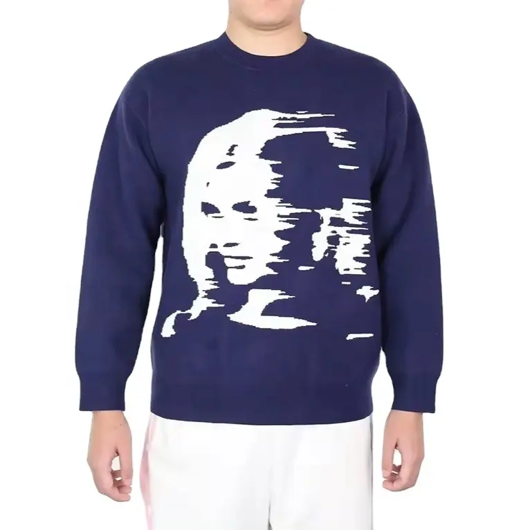 Personnaliser le motif de caractère 100 Pull en jacquard de coton à col rond Pull en tricot pour hommes