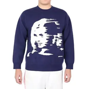 Sweater rajutan leher kru pola karakter 100 katun Jacquard Pullover untuk pria
