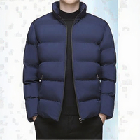 Blouson matelassé bleu marine pour homme, col montant, fermeture éclair, coupe-vent, rembourrage en polyester, vêtement d'extérieur décontracté pour l'hiver