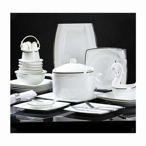 60 Pcs Porcelain Bone China Dinnerware Sets Europe Light Luxury Silver Edge Minimalist Cup Kit Wedding <b>Gift</b> Restaurant Hotel - Product Image 1