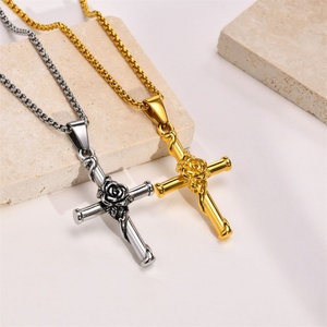 Factory Custom Jewelry Stainless Steel Hip Hop Rose Cross Pendant <b>Necklace</b> <b>Men</b> - Product Image 4