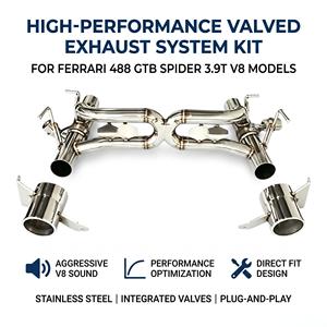 Section de silencieux arrière à soupapes en acier inoxydable poli miroir Vortex avec embouts pour Ferrari 488 GTB Spider 3.9T V8 2015-2019 Mod - Product Image 1