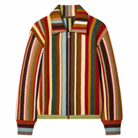 Maßgefertigter Herren 100% Merinowolle Gestreifter Langarm-Zweiknopf-Strick-Polopullover