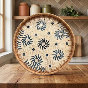 Meilleure vente Plateau de service fait à la main en rotin et nacre décoratif écologique et durable Design rustique pour les aliments utilisés pour le petit-déjeuner - Product Image 1