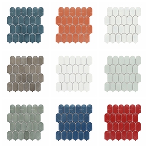 Mosaïques en porcelaine en forme de plume Olde Worlde, mosaïques en céramique bleues brillantes pour les murs de la salle de bain - Product Image 1