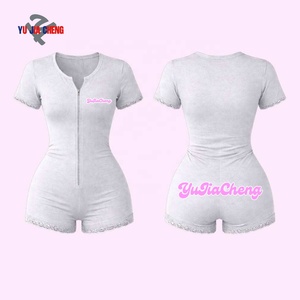 Combinaison moulante personnalisée à col en V avec dentelle, manches courtes, <span class=keywords><strong>combishort</strong></span> de sport, short, combinaison une pièce zippée pour femme - Product Image 3