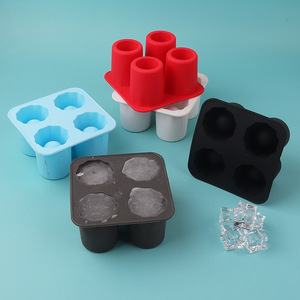 Four Hole Silicone Ice Tray Mold Round Sphere Reusable For Whiskey Cola Ice Ball Maker Blue Red Black Gray - Product Image 1