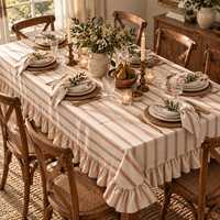 Nappe en coton et lin rayée à volants, style ferme, sur mesure pour table à manger, décoration maison et cuisine, vente en gros