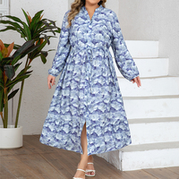 Robe chemise longue tissée à imprimé floral pour femme grande taille, col en V, simple boutonnage, avec cordon de serrage, style élégant pour les vacances à la plage