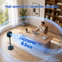 Ventilateur de sol et de table moderne et compact à 3 vitesses, avec 5 pales, haute vitesse, 2 en 1, 8 pouces