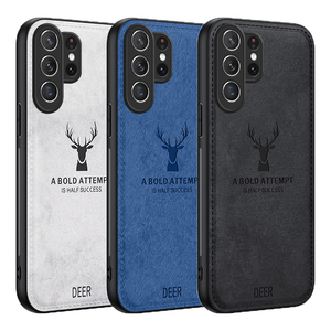 Coque de protection rigide en cuir mat à motif cerf pour Samsung <span class=keywords><strong>Galaxy</strong></span> <span class=keywords><strong>S21</strong></span> S22 S23 S24 S25 S26 <span class=keywords><strong>Ultra</strong></span> + FE avec pare-chocs - Product Image 1